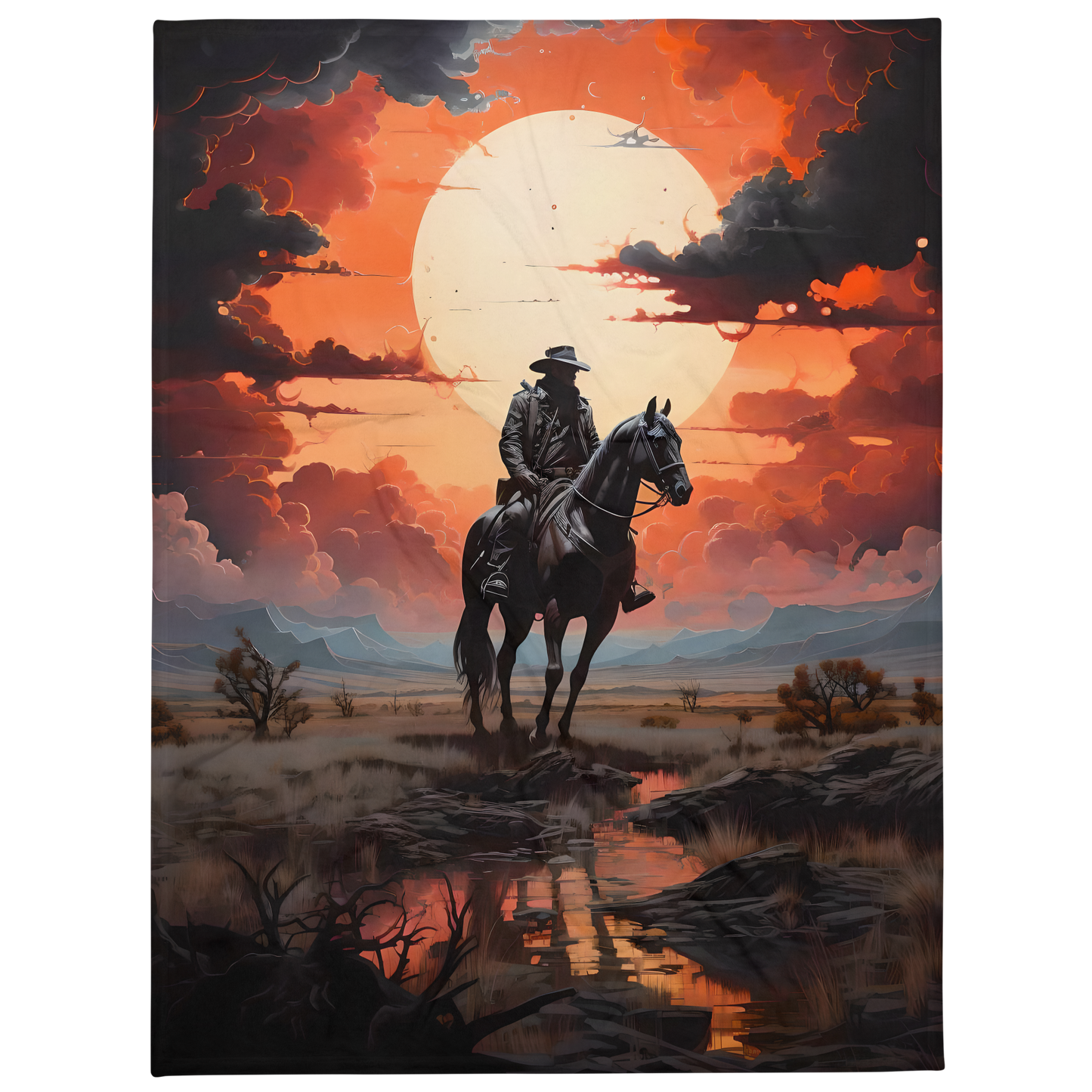 Cowboy In The Sunset Throw Blanket 60X80